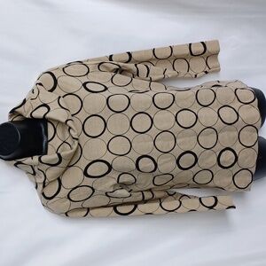 Gene Meyer Wool Blend Cowl Neck Sweater, Tan & Black, M, EUC, 18" PTP, 22" L